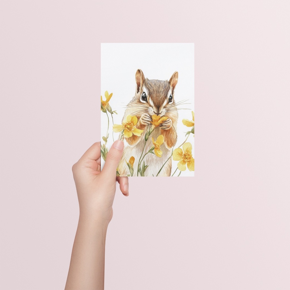 Watercolor Floral Chipmunk Portrait Wall Art Illustration Print Poster Unframed - Picture 6 of 9